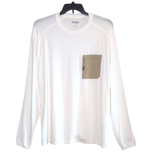 Bass Outdoor White Long Sleeve Tee Front Tan Zipper Pocket Men's XXL - Picture 9 of 9